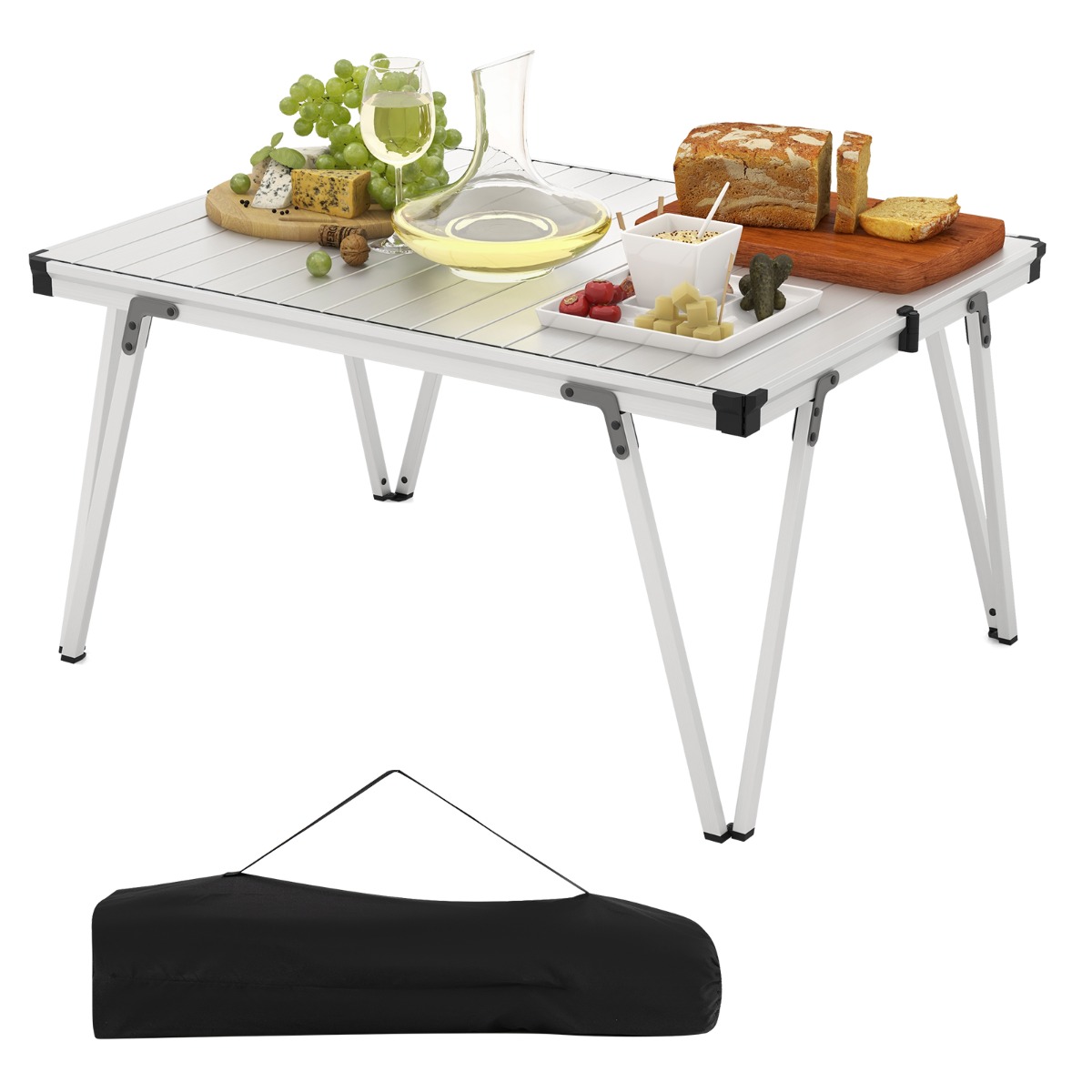 Mesa Plegable para Camping con Bolsa y Superficie Impermeable Ligera de Aluminio 93 x 69 x 47,5 cm-Plata Costway