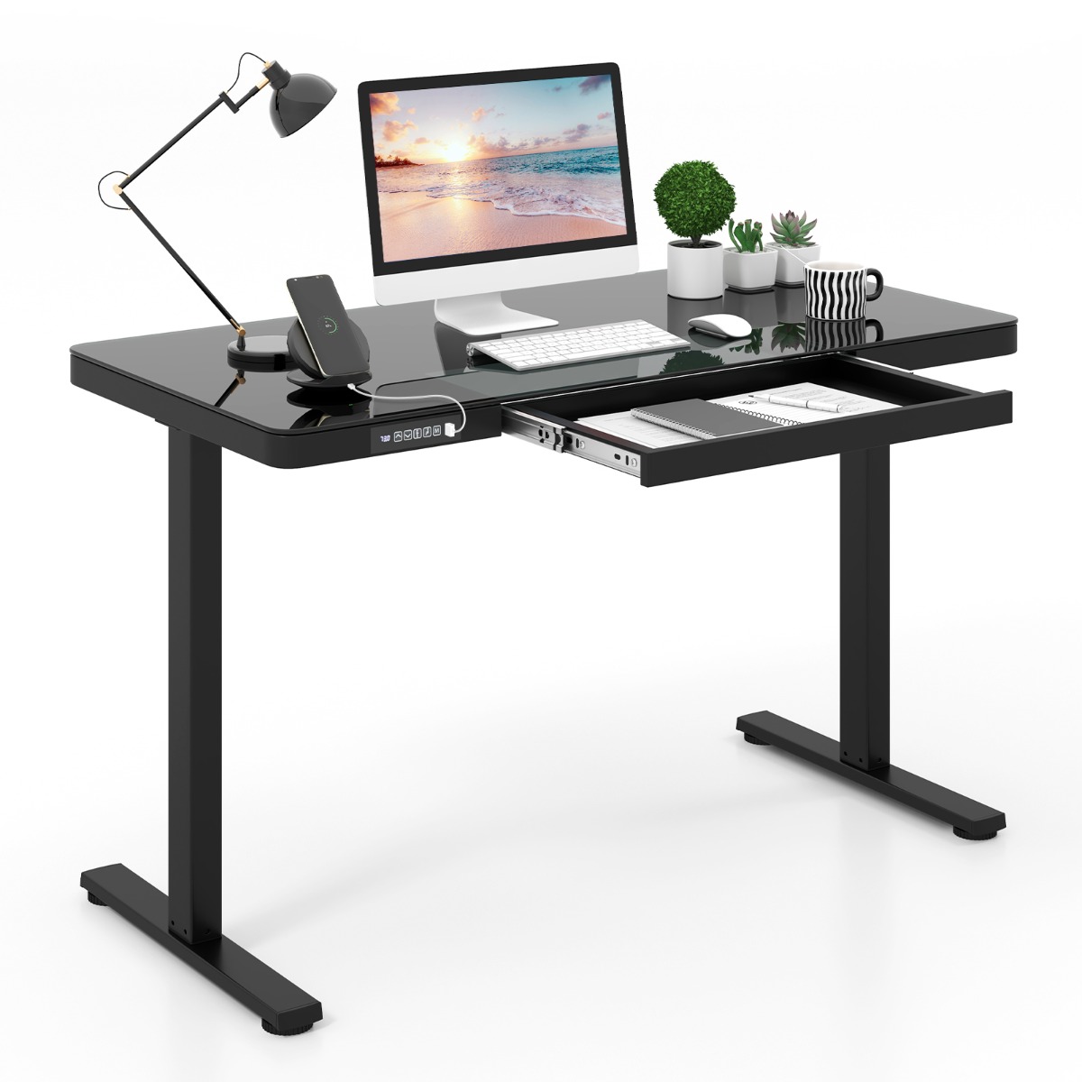Escritorio Elevable 120X60 cm Escritorio de Pie 2 Posiciones de Memoria y Anticolisión Puertos USB Tipo-C en Altura 73-118 cm Negro Costway