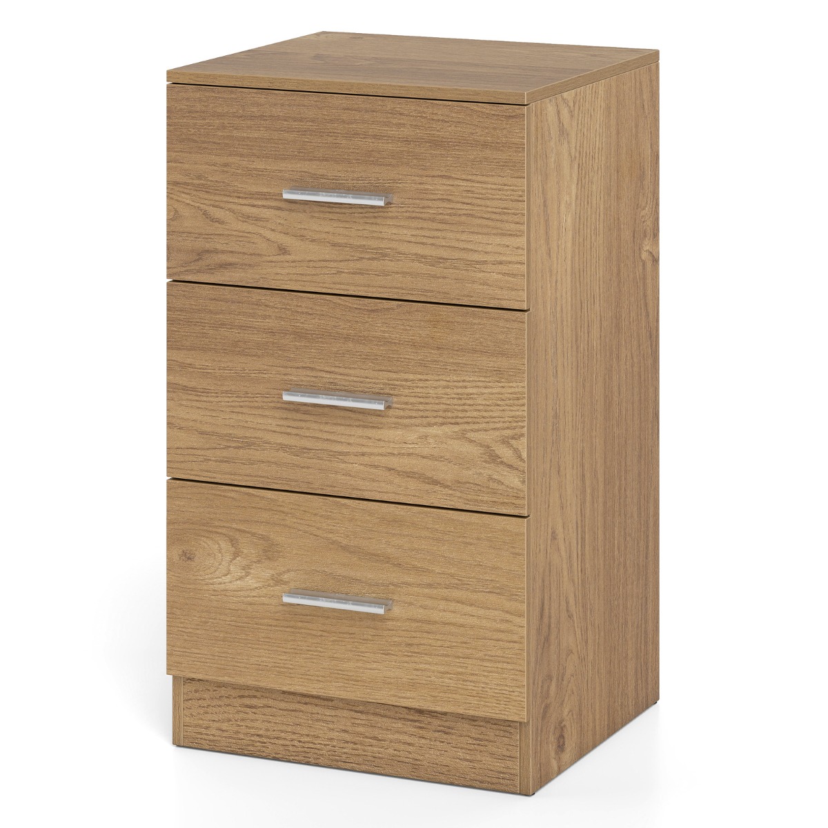 Mesita de Noche de Madera Maciza con 3 Cajones de Almacenamiento Estilo Simple y Elegante para Salón Dormitorio 38 x 35 x 66 cm Natural Costway