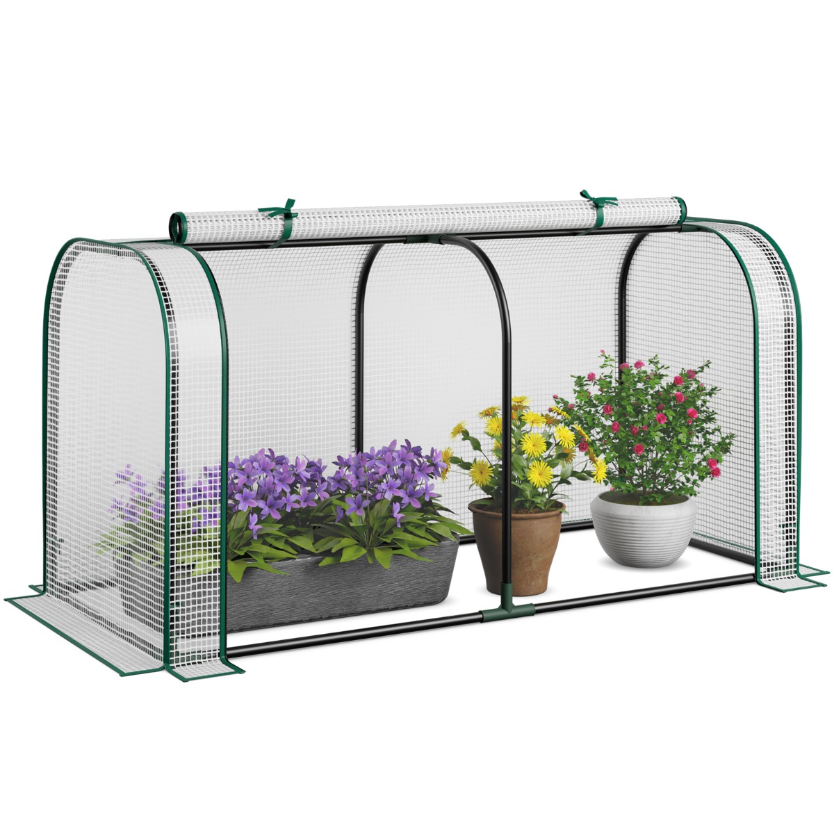 Mini Invernadero con Puerta con Cremallera de Subida Cubierta PE Impermeable Marco de Metal 118 x 55 x 60 cm-Blanco Costway