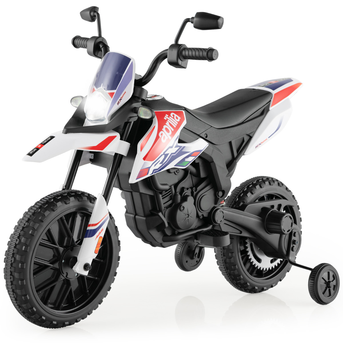 Motocicleta Eléctrica Infantil con Licencia Aprilia con 2 Ruedas de Entrenamiento Moto de Batería 12V para Niños de 3 a 8 Años Blanco Costway
