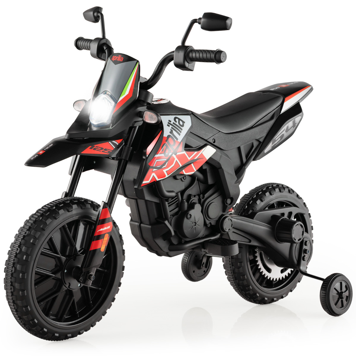 Motocicleta Eléctrica Infantil con Licencia Aprilia con 2 Ruedas de Entrenamiento Moto de Batería 12V para Niños de 3 a 8 Años Rojo Costway