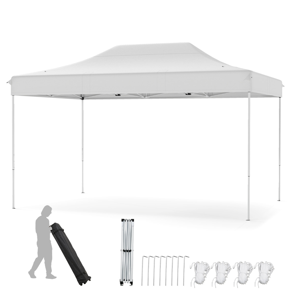 Pabellón Plegable 300 x 445 cm Fácil Montaje Carpa Comercial con Agujeros de Drenaje Bolsa de Transporte con Ruedas 4 Cuerdas 8 Estacas Beige Costway