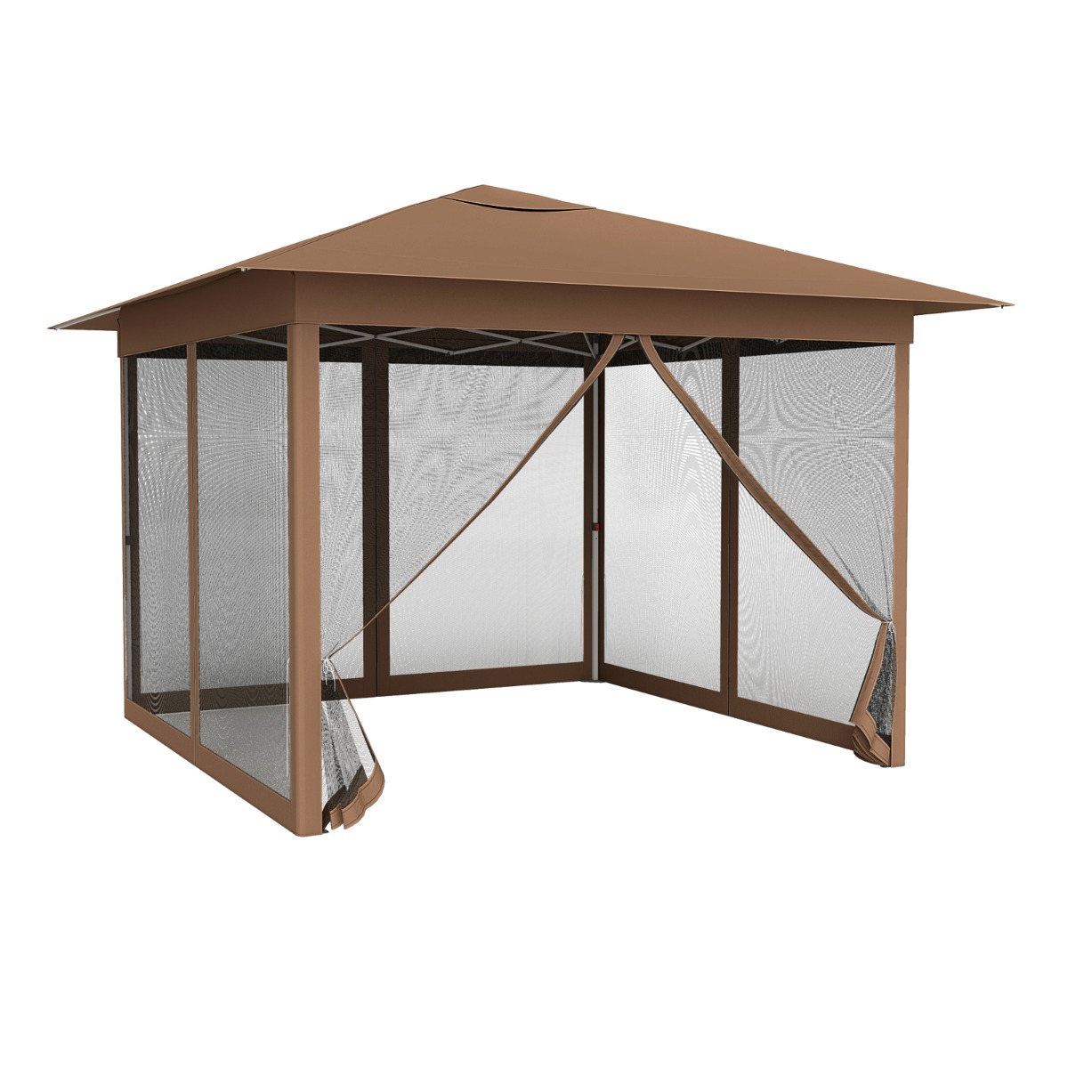 Costway Carpa Plegable Exterior Pabellón Emergante 4 Paredes Malla Cremallera Ventilación Superior Protección Solar Bolsa Transporte 3,5x3,5m Marrón
