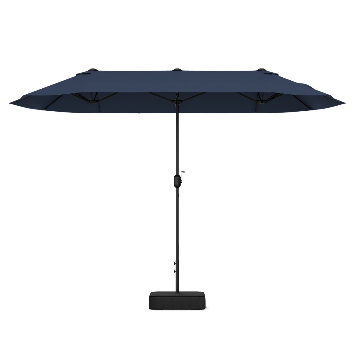 Sombrilla Doble Rectangular con Base Manivela 12 Varillas Resistentes Tejido Impermeable Ventilaciones para Playa Patio Piscina Azul Oscuro Costway