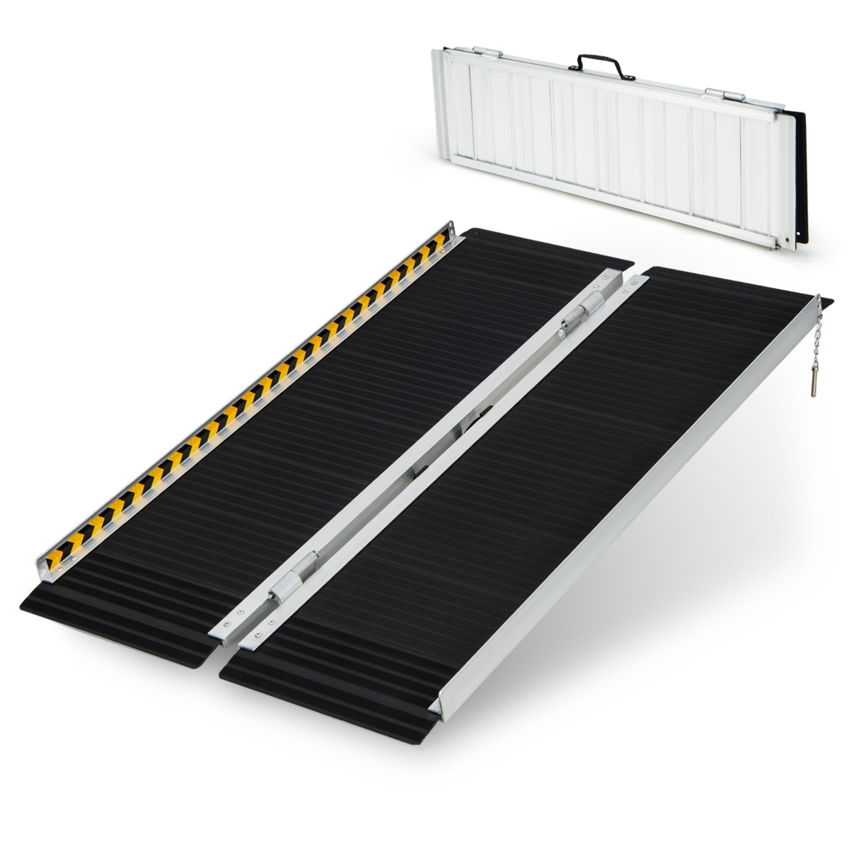 122 cm Rampa Portátil de Aluminio para Silla de Ruedas con Placa de Transición y Superficie Antideslizante para Umbrales y Escaleras Costway