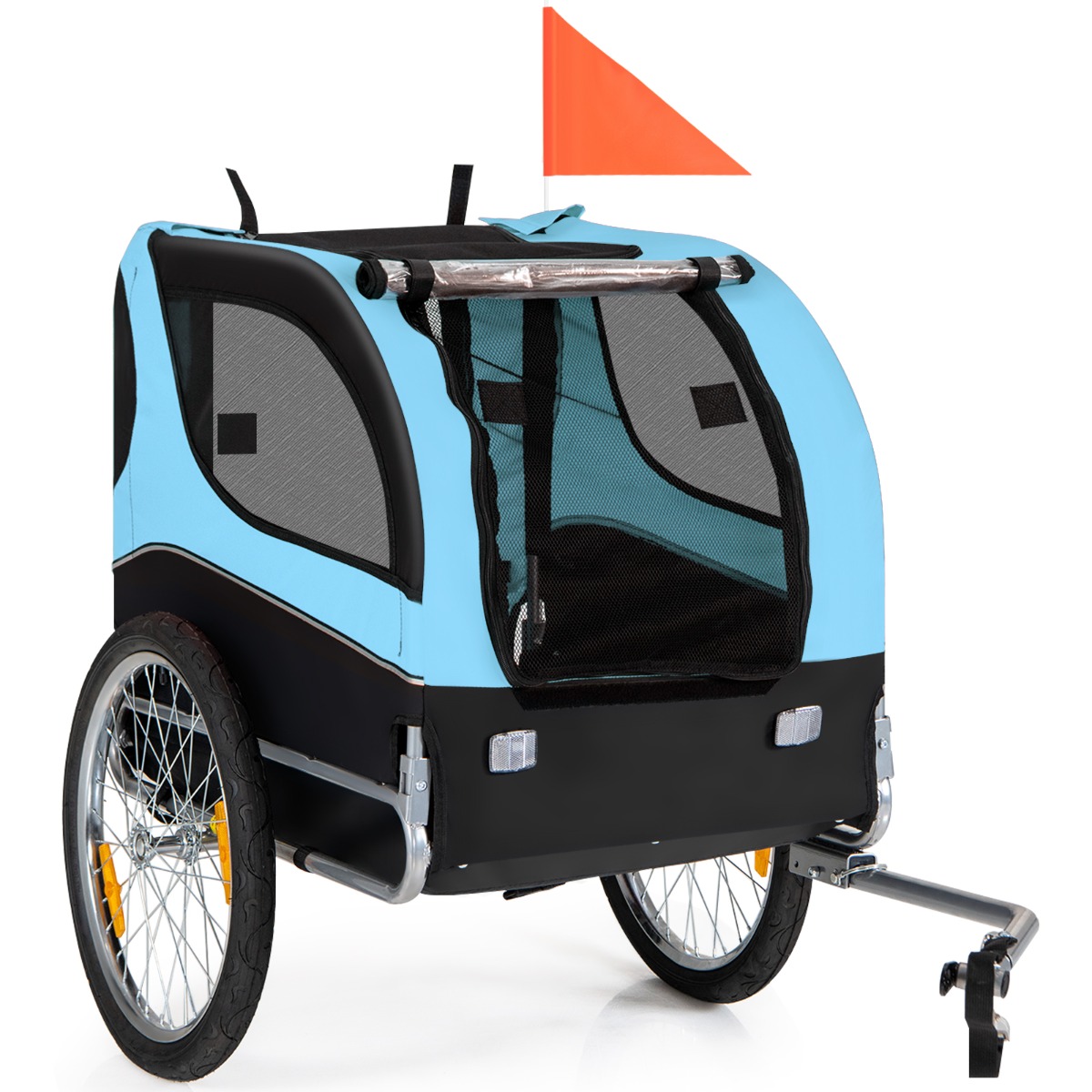 Remolque de Bicicleta para Mascotas con Ruedas Capacidad 40 kg Transportador de 2 Puertas para Perros Medianos 60,5 x 135 x 95 cm Azul Costway