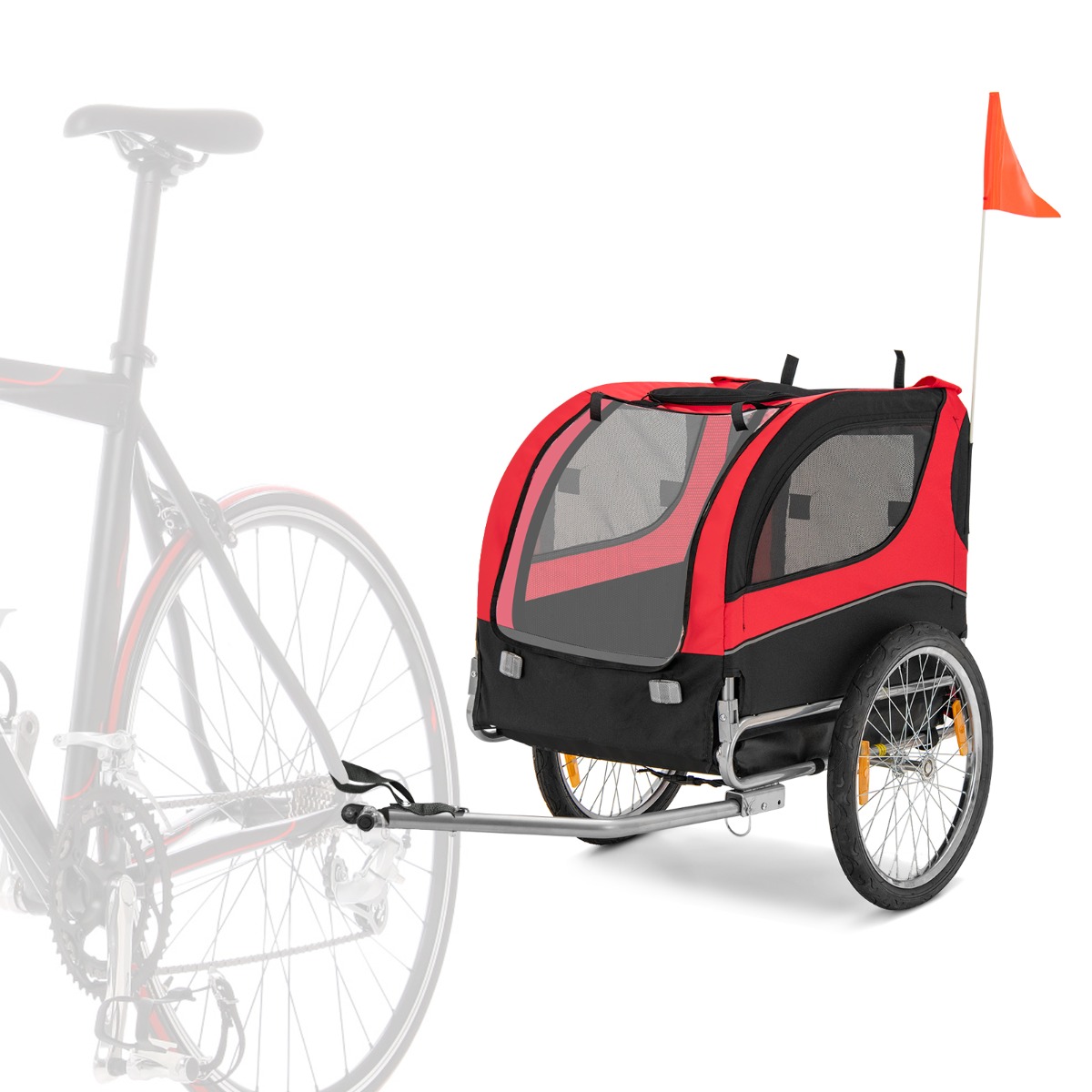 Remolque de Bicicleta para Mascotas con Ruedas Capacidad 40 kg Transportador de 2 Puertas para Perros Medianos 60,5 x 135 x 95 cm Rojo Costway