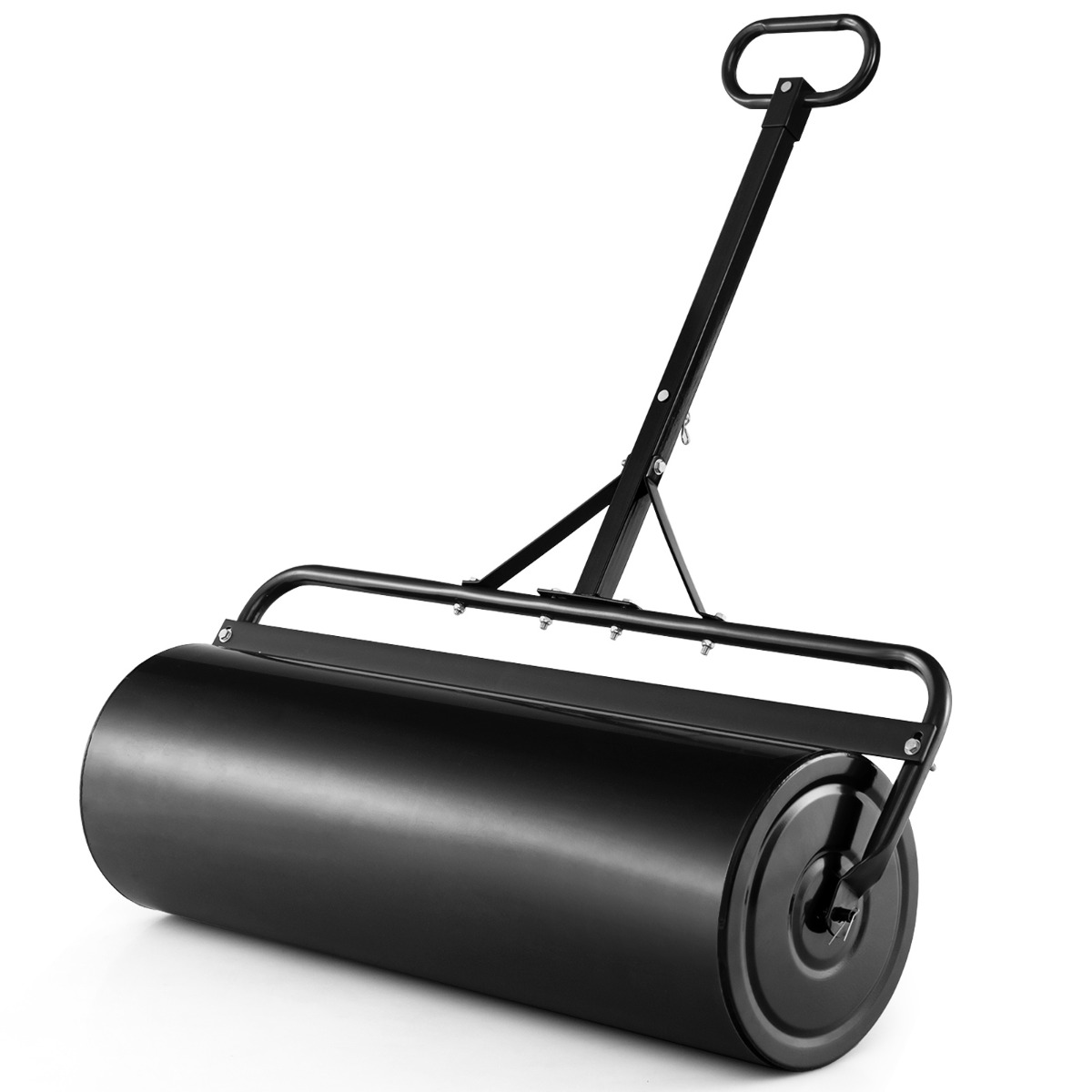 Costway Rodillo de Césped Metálico Empujar/Tirar Lleno de Agua/Arena de 113 L con Mango Desmontable 99 x 40 x 146 cm Negro