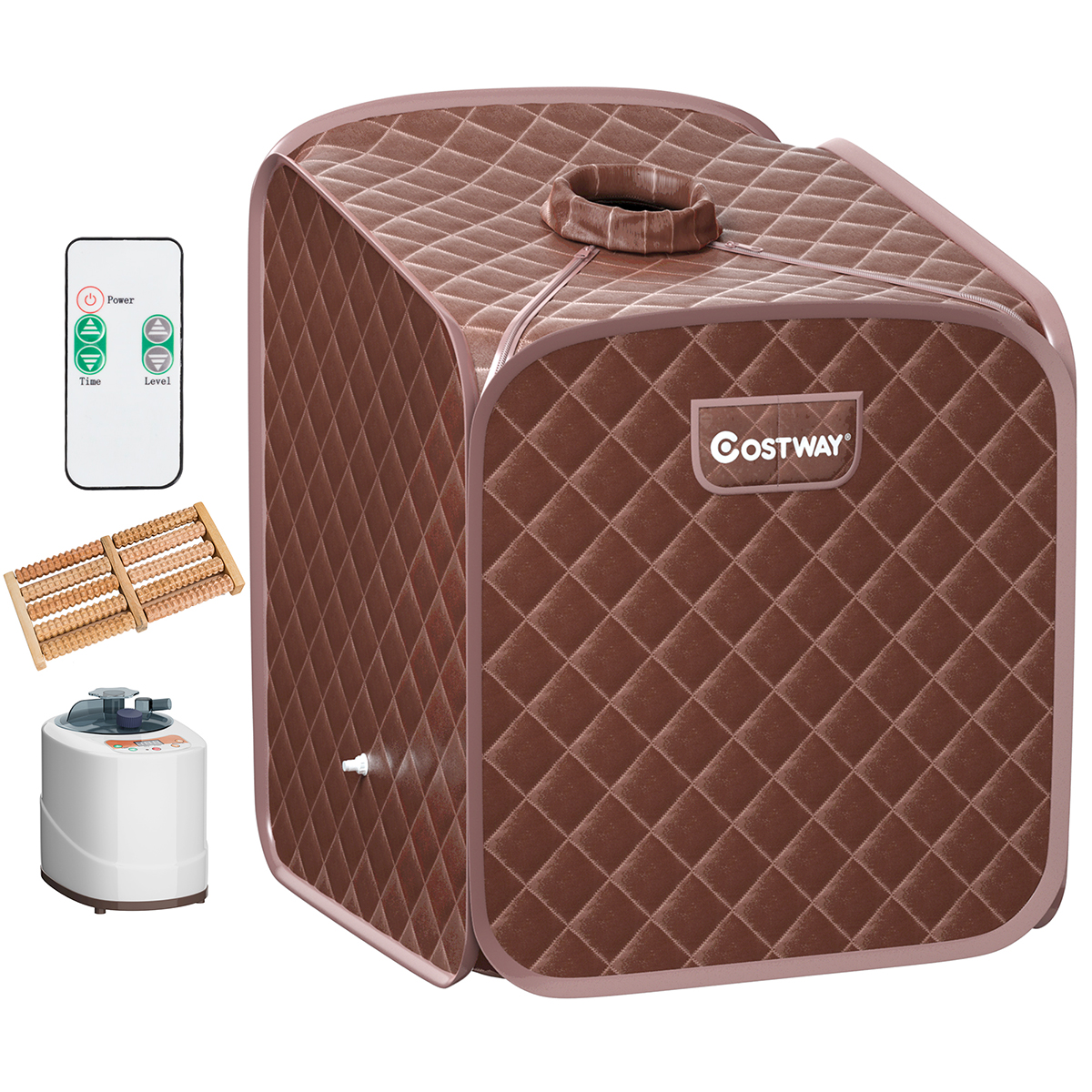 Sauna de Vapor Portátil Tienda de Sauna Plegable de 2L con Silla 9 Niveles de Temperatura Ajustable 83 × 84 × 107 cm-Café Costway