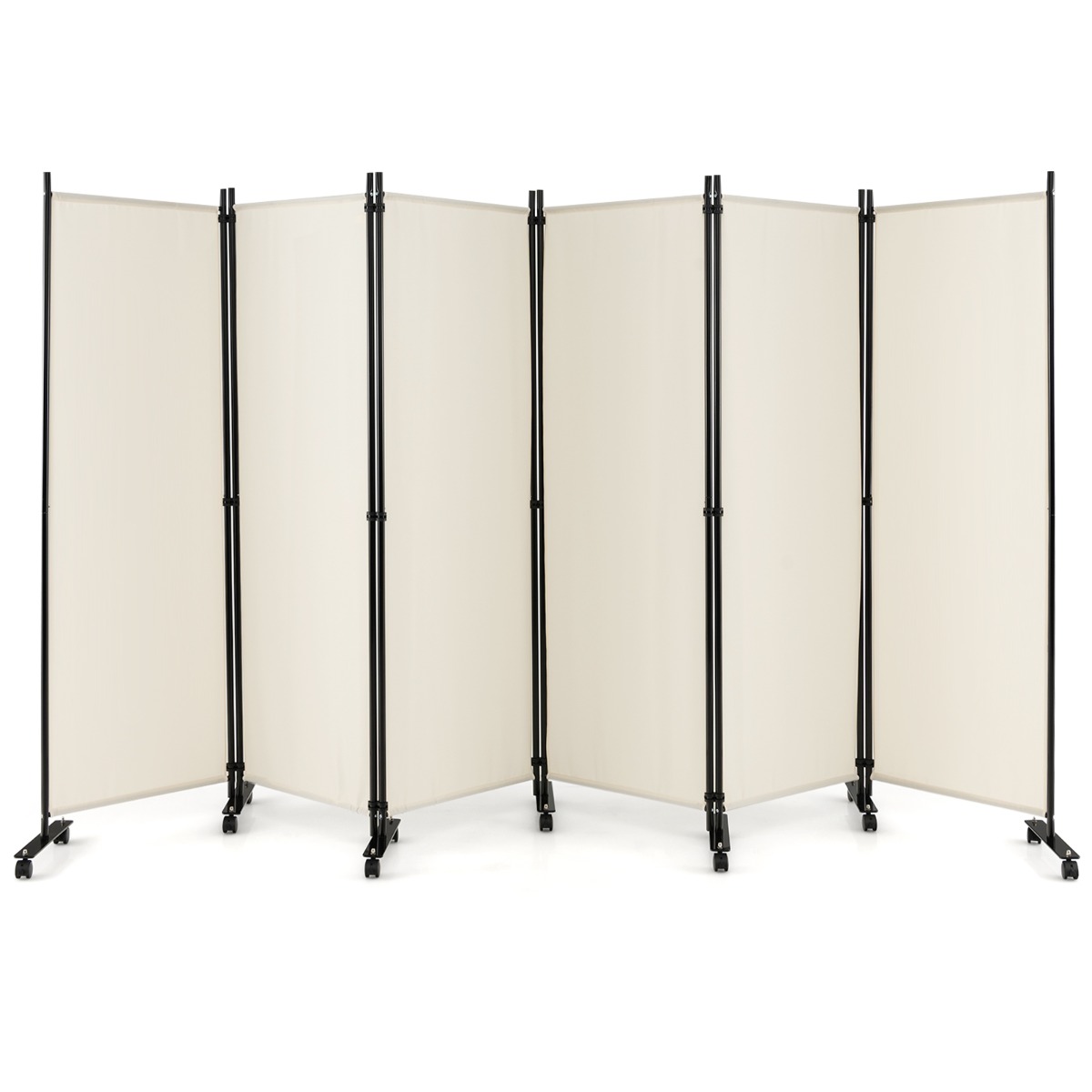 Biombo de 6 Paneles Separador de Ambientes Plegable con Ruedas Bloqueables Divisor para Salón y Dormitorio 334,5 x 30 x 172 cm Beige Costway