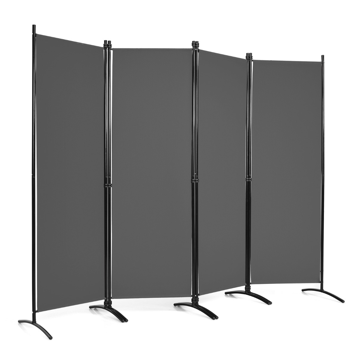 Biombo de 4 Paneles Separador de Tela Plegable Divisor de Paredes de Fibra Protección de Intimidad Independiente 220 x 51 x 173 cm Gris Costway