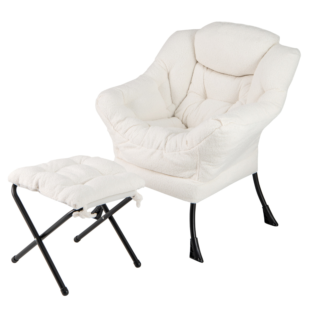 Sillón con Otomana Sillón de Ocio Moderno con Reposapiés Plegable Cojín de Cabeza Reposabrazos Silla Tapizada para Salón Dormitorio Beige Costway