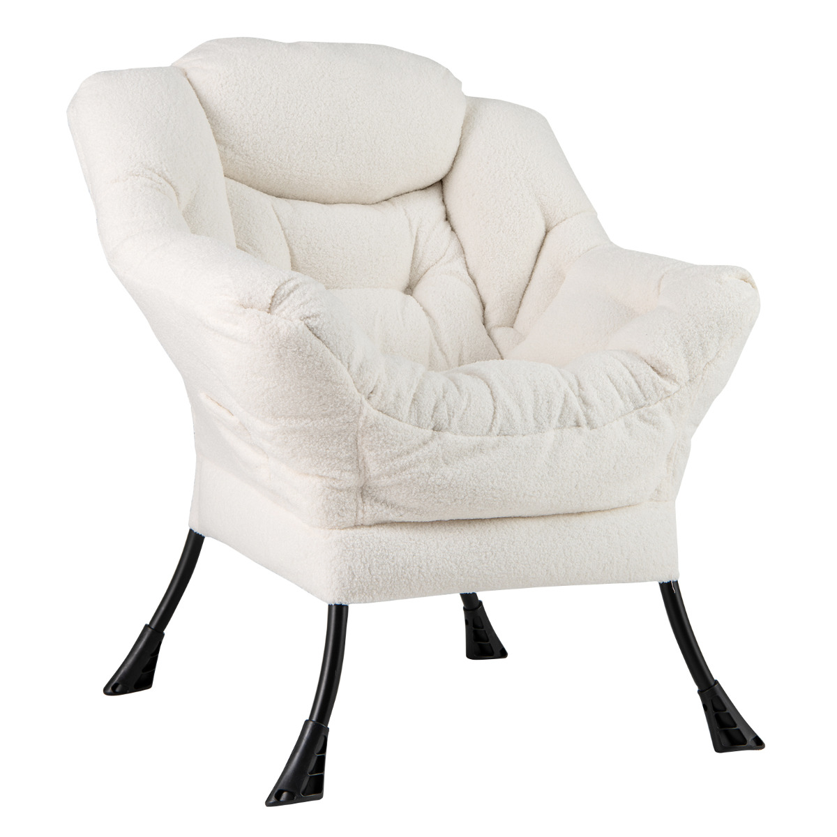 Sillón Grande de Ocio Tapizado con Cojín de Cabeza Acolchado Respaldo Reposabrazos y Bolsa Sillón Sofá para Sala de Estar Dormitorio Beige Costway
