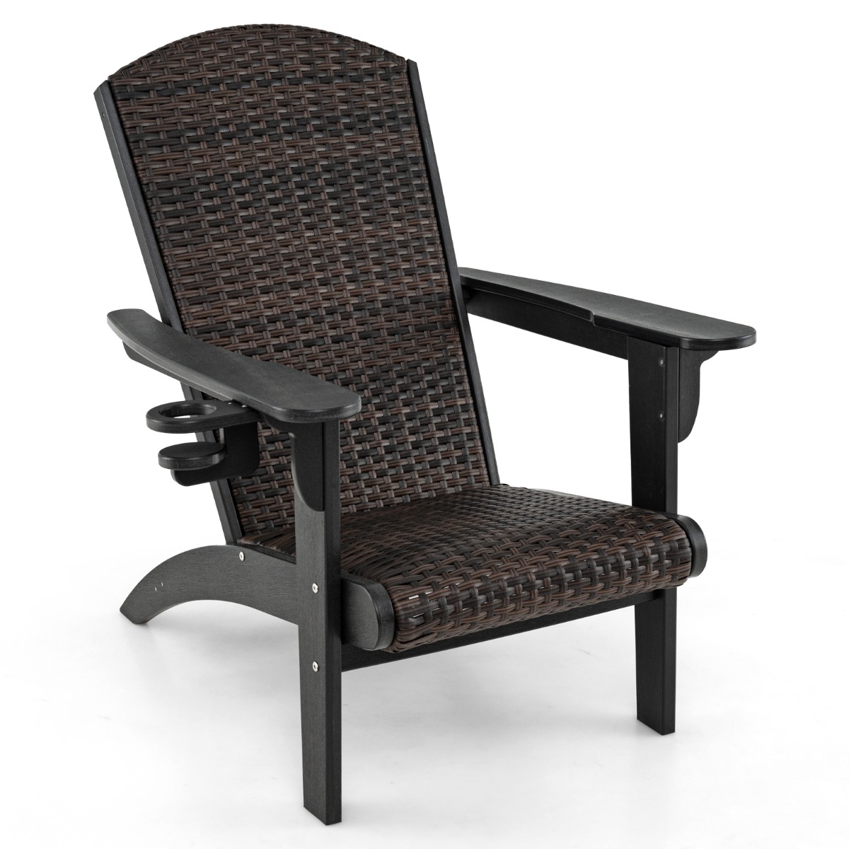 Silla Adirondack para Patio HDPE con Asiento y Respaldo Acolchonados de Ratán Reposabrazos Anchos y Portavasos-Negro Costway