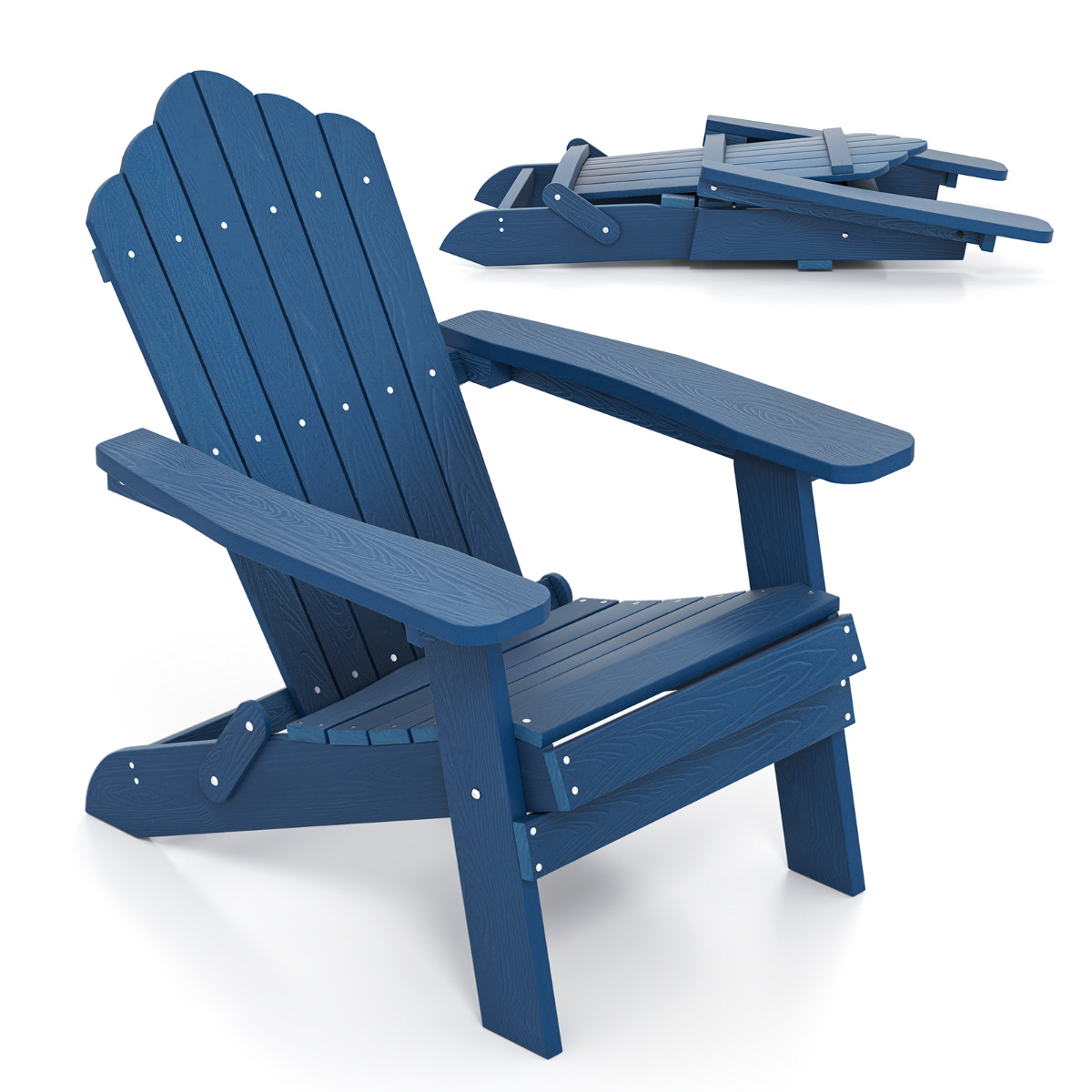 Costway Silla Adirondack Plegable Silla de Gran Tamaño de Patio HIPS con Reposabrazos Anchos y Respaldo Inclinado para Exterior Césped Patio