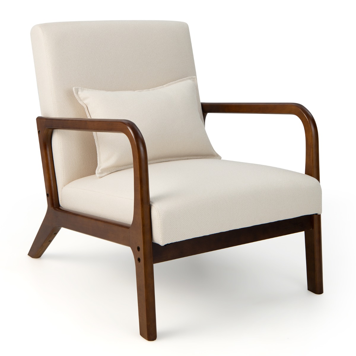 Silla Decorativa Moderna con Estructura de Madera de Caucho Almohada Lumbar Almohadillas de Fieltro Antideslizantes para Oficina Beige Costway