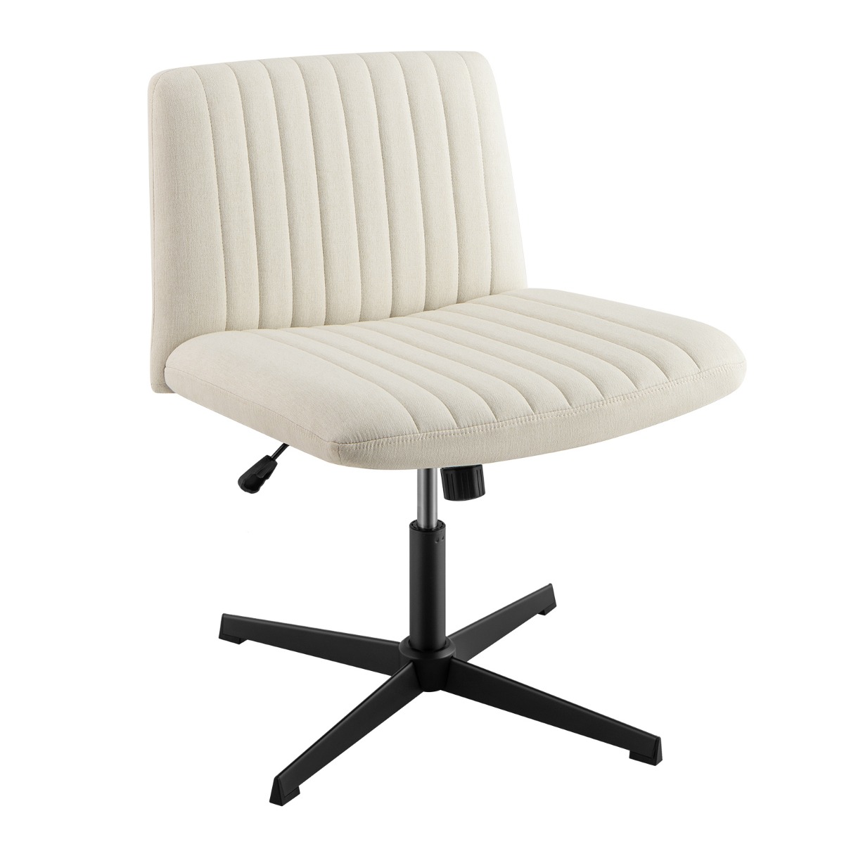 Silla de Oficina Giratorio sin Ruedas con Asiento Acolchado Mecedora de 120° Altura Ajustable Piernas Cruzadas Silla de Escritorio Beige Costway