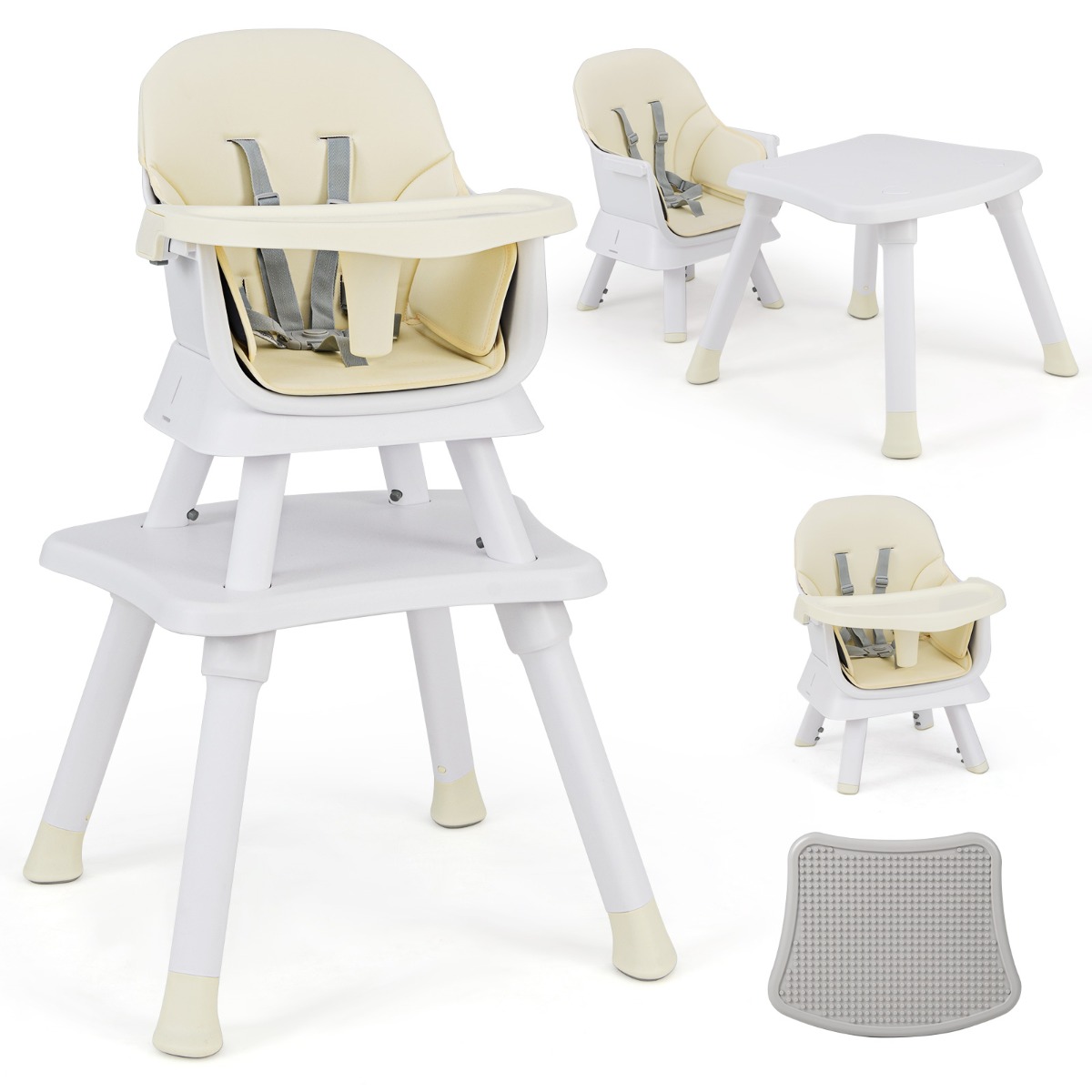 Silla Alta para Bebés 6en1 Silla de Alimentación Infantil Convertible Silla Elevadora de Comedor Set de Mesa y Silla para Niños Beige Costway