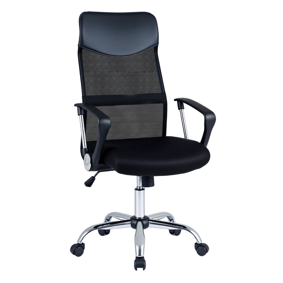 Silla de Oficina Ergonómica con Ruedas Altura 112-122cm Reposabrazos Respaldo Malla y Cuero PVC Inclinación Carga 150kg Negro Costway