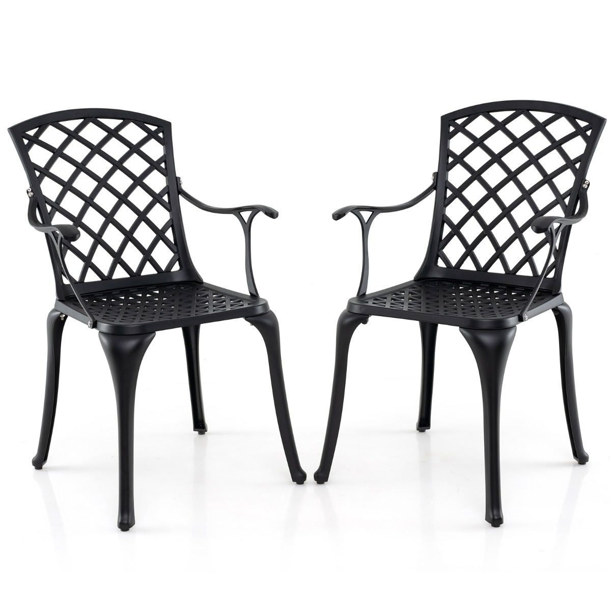 Juego de 2 Sillas de Comedor de Aluminio Fundido Sillas de Patio con Asiento Ergonómico Curvado y Patas Ajustables para Jardín Balcón Negro Costway