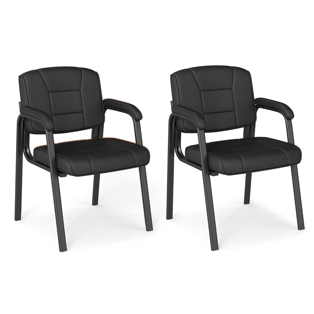 Costway Conjunto de 2 Sillas de Invitado Grandes y Altas Silla de Espera con Estructura Metálica y Reposabrazos Acolchados Moderna de Oficina Negro