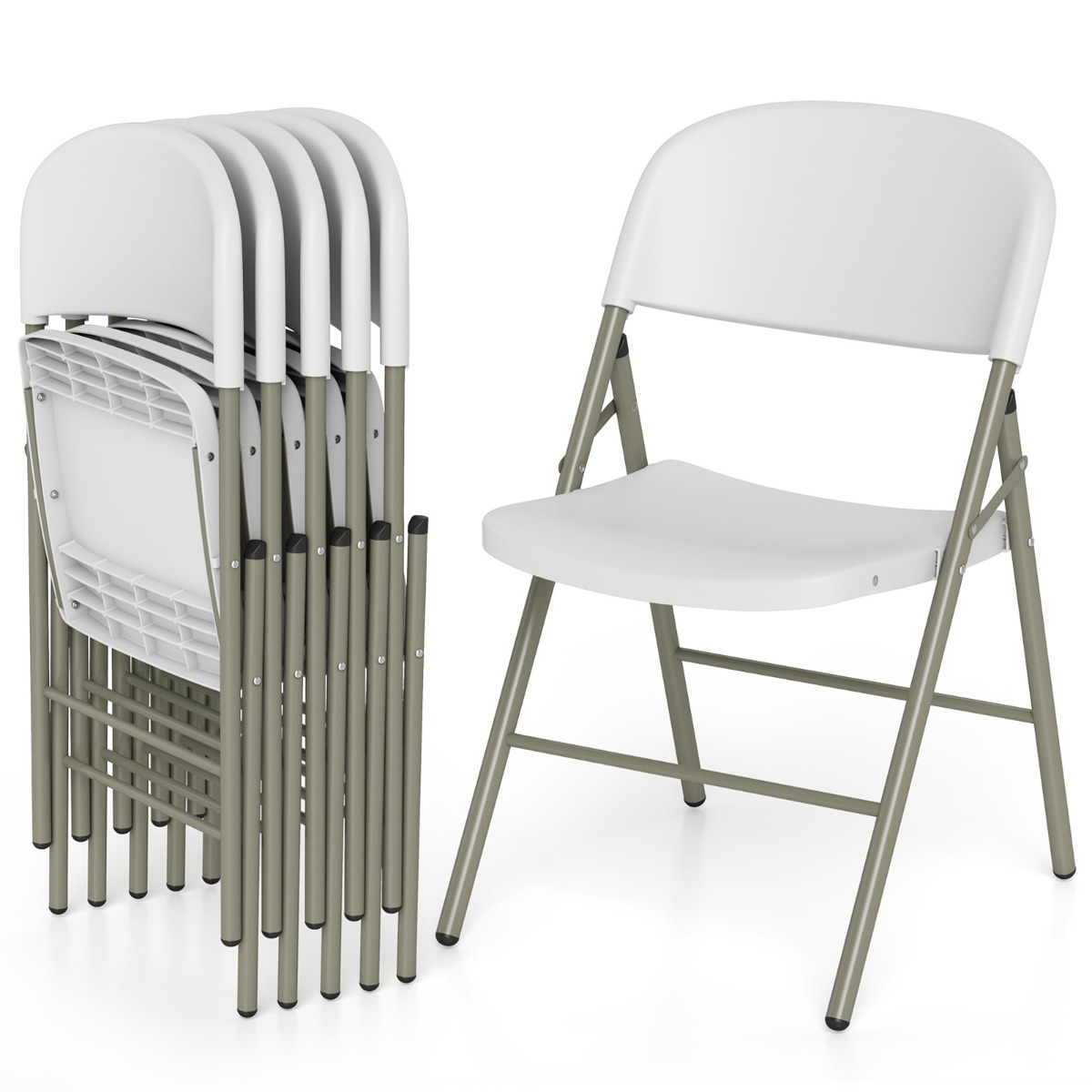 Costway 6 Sillas Plegables Plástico Comerciales con Respaldo y Estructura Metálica para Interior Exterior Oficinas Bodas Fiestas Blanco