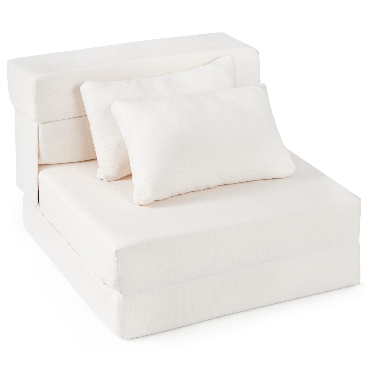 Sofá Cama Futón Plegable 3 en 1 con 2 Almohadas Tejido de Chenilla Color Beige para Salón Dormitorio o Oficina Costway