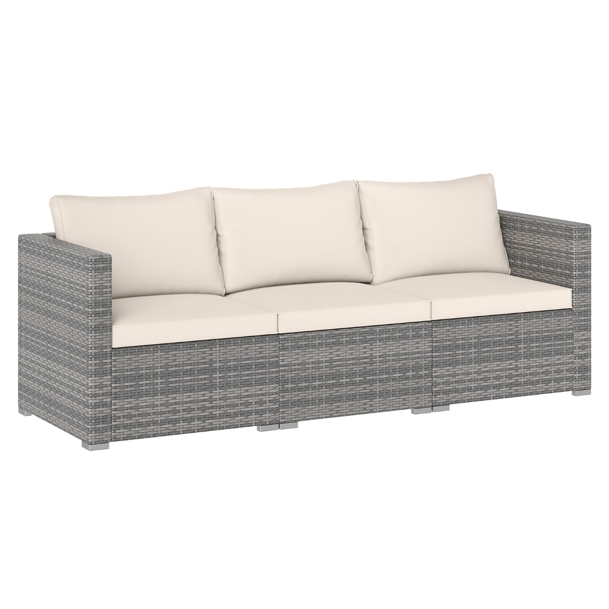 Juego de Sofá Seccional para Patio 3 Piezas Modular de Ratán PE con Cojines Suaves para Porche Jardín Piscina Crema Costway