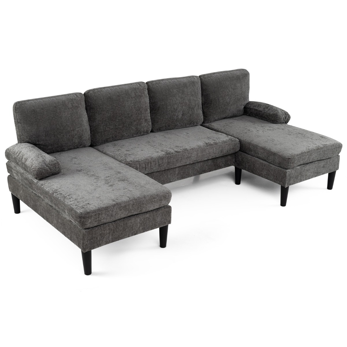 Sofá Modular U 4 Plazas con 2 Tumbonas Laterales Reposabrazos 4 Cojines Respaldo Almohadillas Pie para Salón Oficina Gris Oscuro Costway