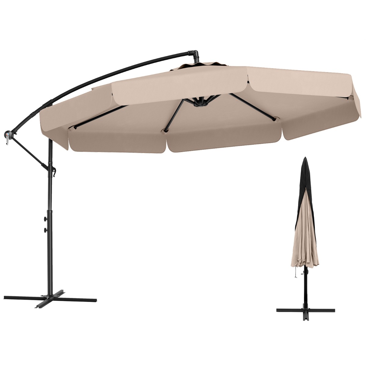 Sombrilla Colgante de 305 cm con Funda Ajuste de Inclinación Manivela 8 Varillas para Exterior-Beige Costway