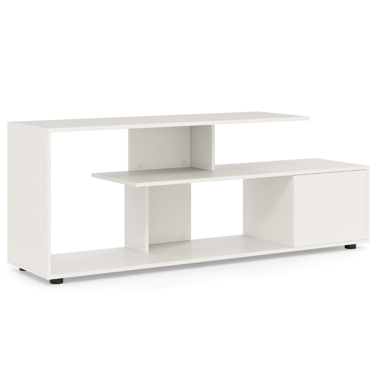 Soporte para TV hasta 55‘’ Mesa de Consola de Medios Asimétrica de 3 Estantes y Gabinete Centro de Entretenimiento para Sala de Estar-Blanco Costway