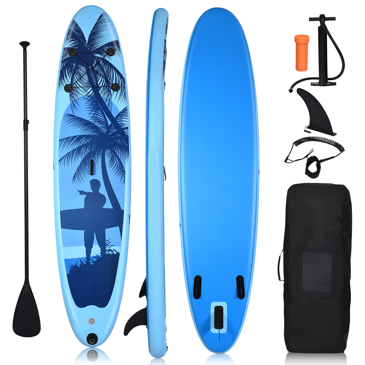 Costway 305 cm Tabla Hinchable de PVC Paddle Surf Sup con Remo de Ajustable/Bomba/Línea de Seguridad/Bolsa de Transporte y Aleta Central Azul