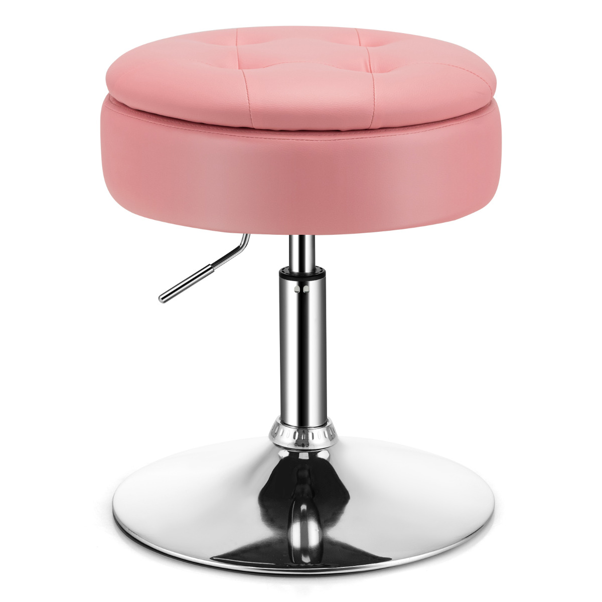 Taburete de Tocador Giratorio con Almacenamiento Sillón de Maquillaje Cuero PU Altura Ajustable Tapa Abatible para Salón Dormitorio Rosa Costway