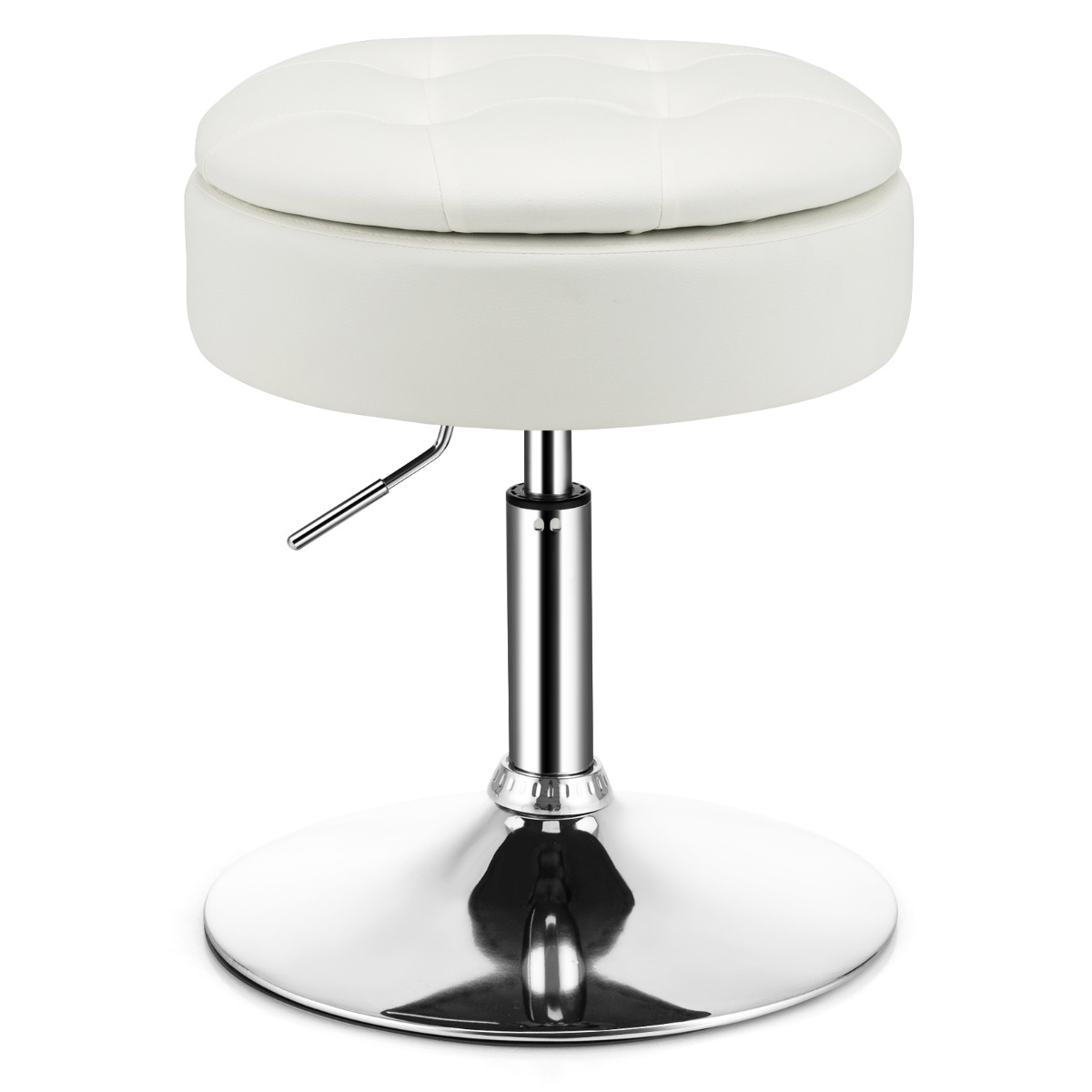 Taburete de Tocador Giratorio con Almacenamiento Sillón de Maquillaje Cuero PU Altura Ajustable Tapa Abatible para Salón Dormitorio Blanco Costway