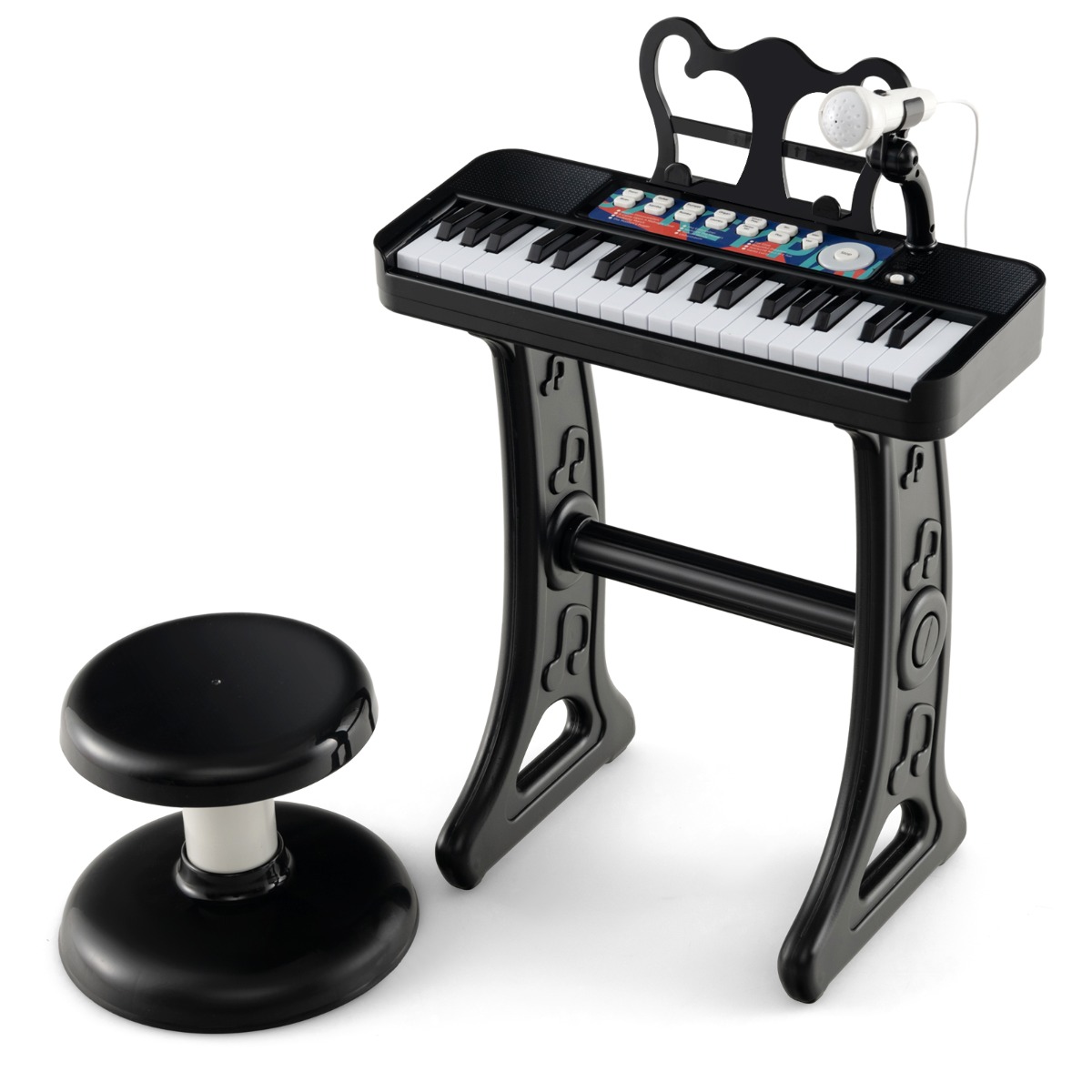 Juguete de Teclado de Piano de 37 Teclas para Niños con Taburete Micrófono Ajustable Atril Extraíble Piano Juguete Electrónico Negro Costway