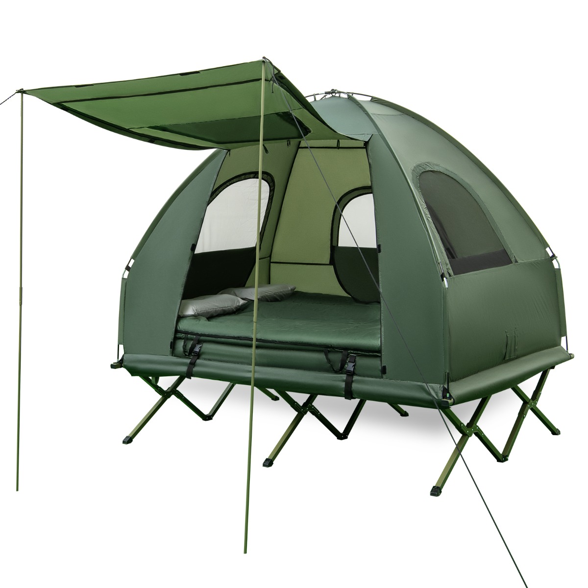 Tienda Plegable 5 en 1 Cama Elevada 2 Personas Colchón Almohadas Aire Saco Dormir Refugio Bolsa Transporte para Picnic Pesca Costway