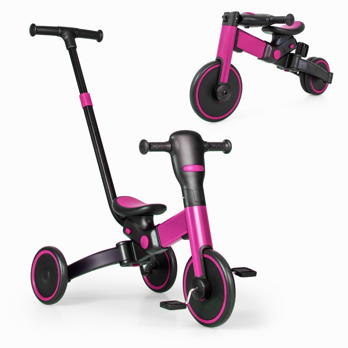 Costway Bicicleta de Equilibrio con Asa de Empuje Ajustable para los Padres y Pedales Desmontables Rosa