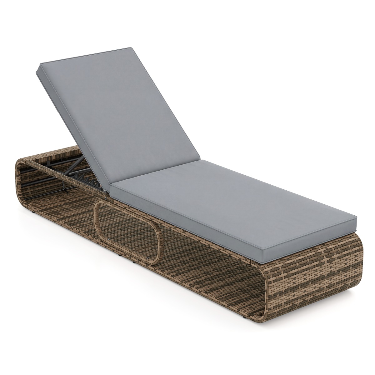 Silla Tumbona de Exterior con Respaldo Ajustable Cojín y Almacenamiento para Piscina Patio Jardín 185 x 65 x 26 cm Gris Costway