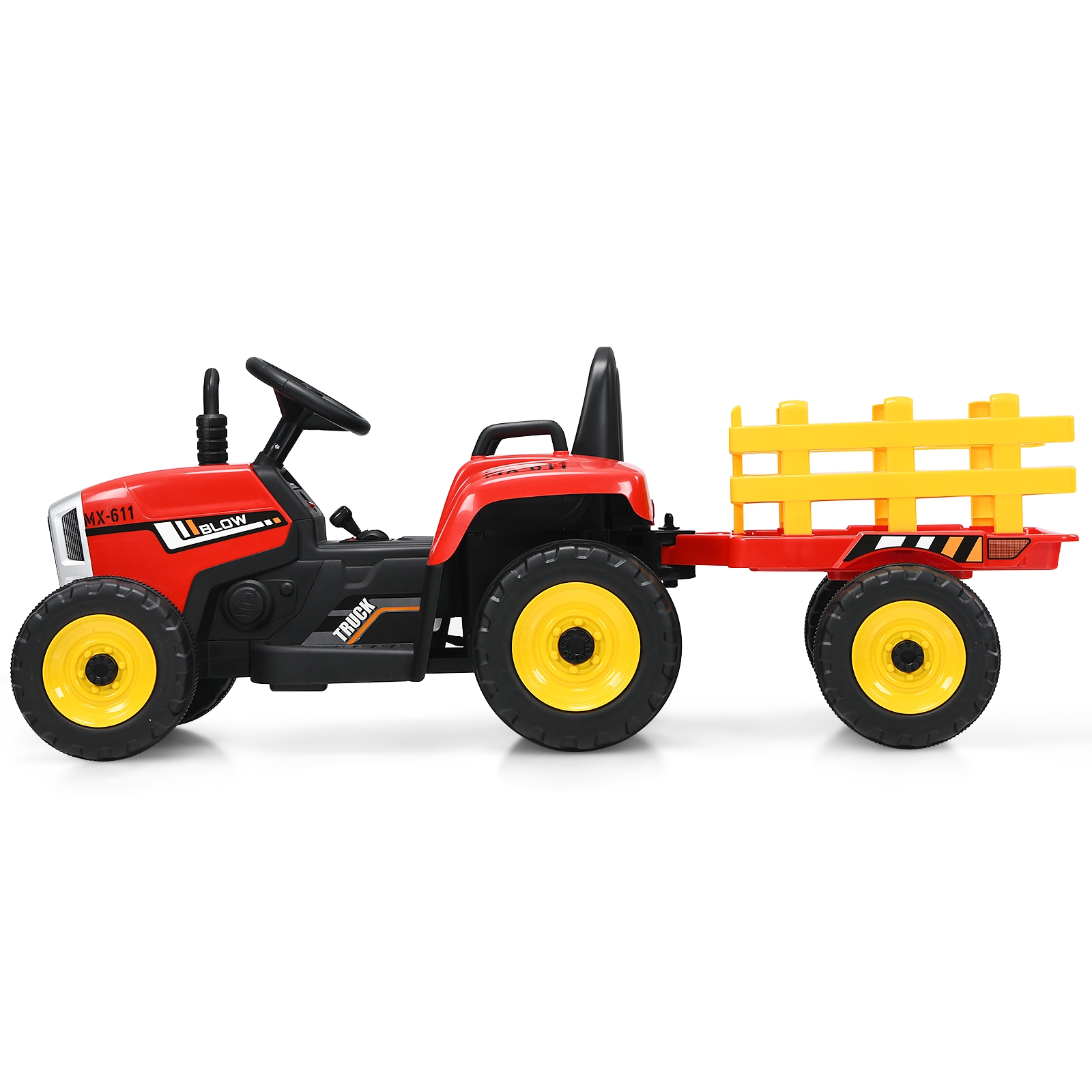 Tractor con Remolque para Niños con Mando 2.4 G 3 Marchas y Luces LED Rojo hasta 30kg 135 x 51 x 53 cm Rojo Costway