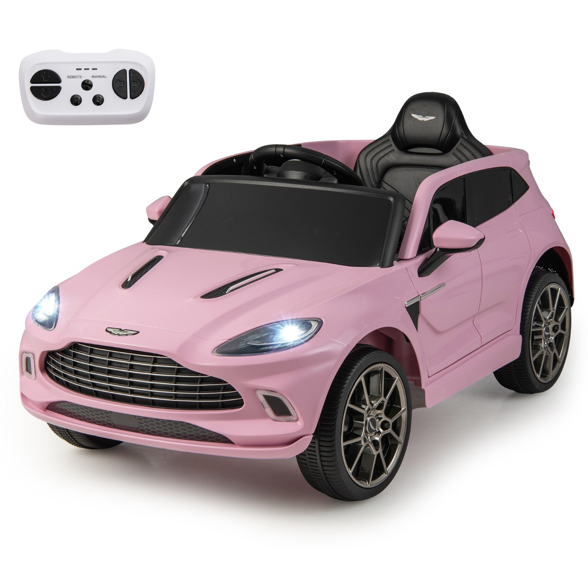 12V Coche Eléctrico para Niños Aston Martin DBX con Puertas Dobles Bloqueables Control Remoto Arranque Lento Luces LED USB Bocina Rosa Costway